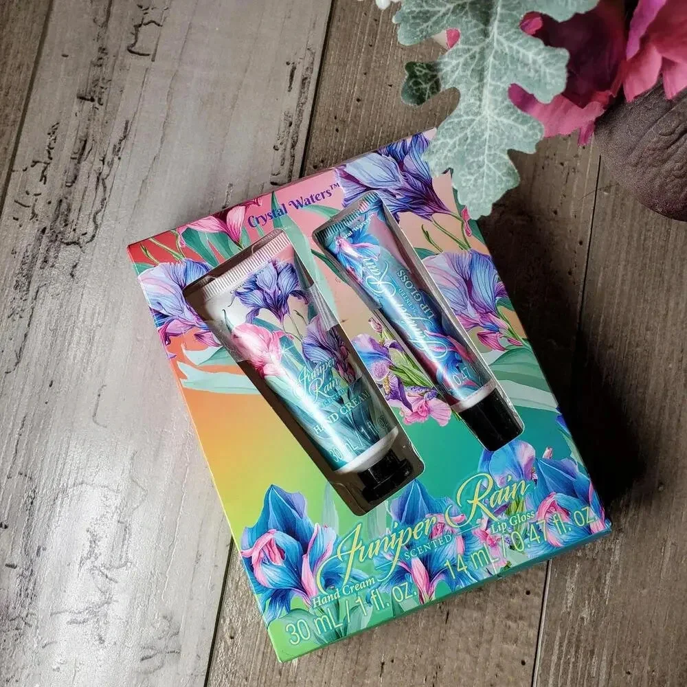 NIB Crystal Waters Juniper Rain Hand Cream and Lip Gloss Gift Set